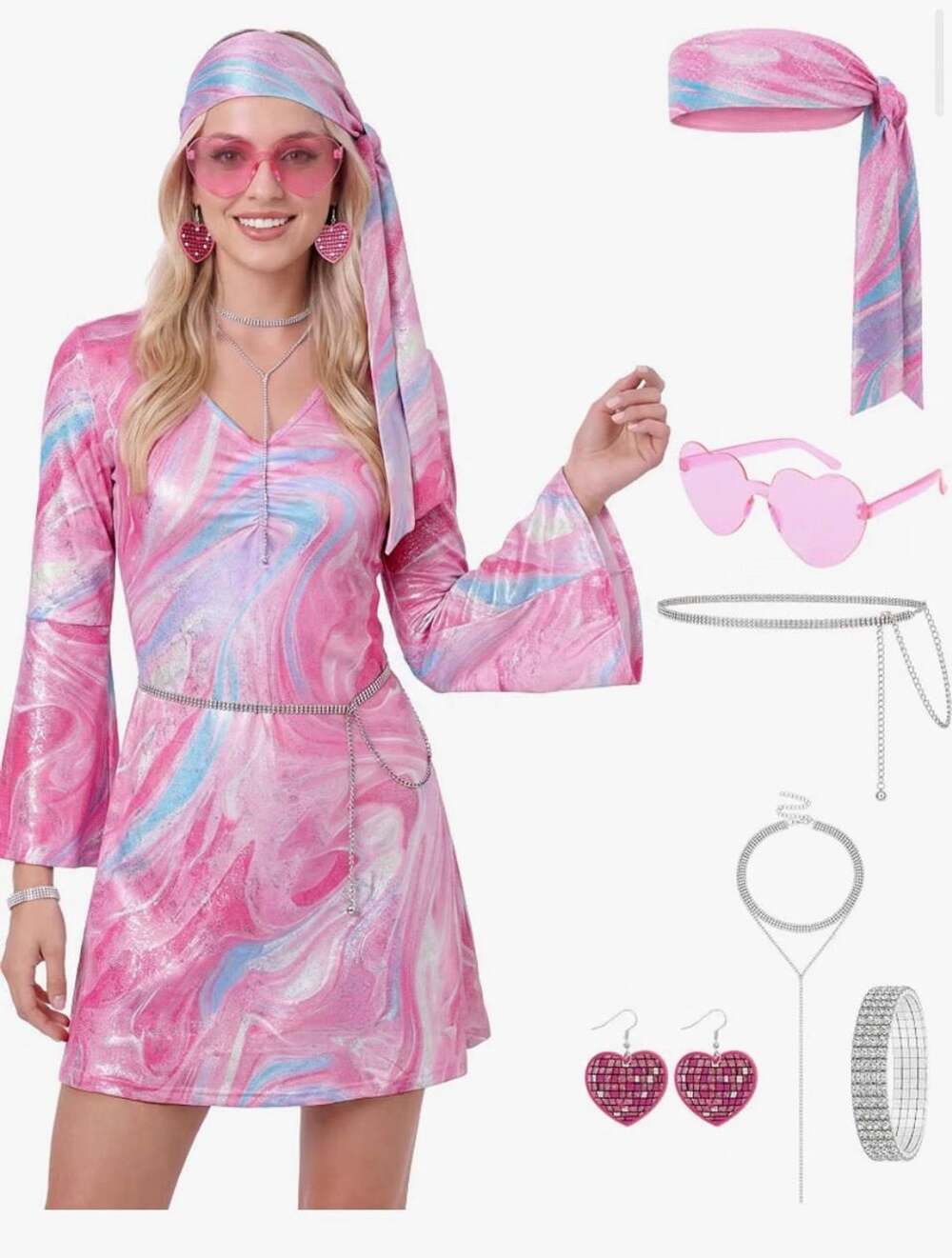 Vivreziro Women's Retro Disco Costume Set Size Large Pink